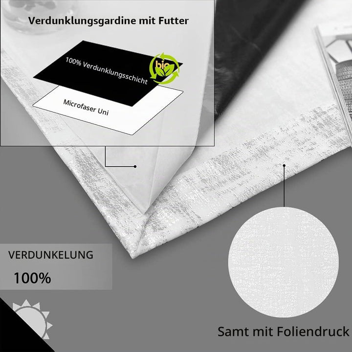 always4u Gardinen mit Muster Silber Blickdicht 100%, Samt Vorhang Wohnzimmer, Vorhang Verdunkelung K