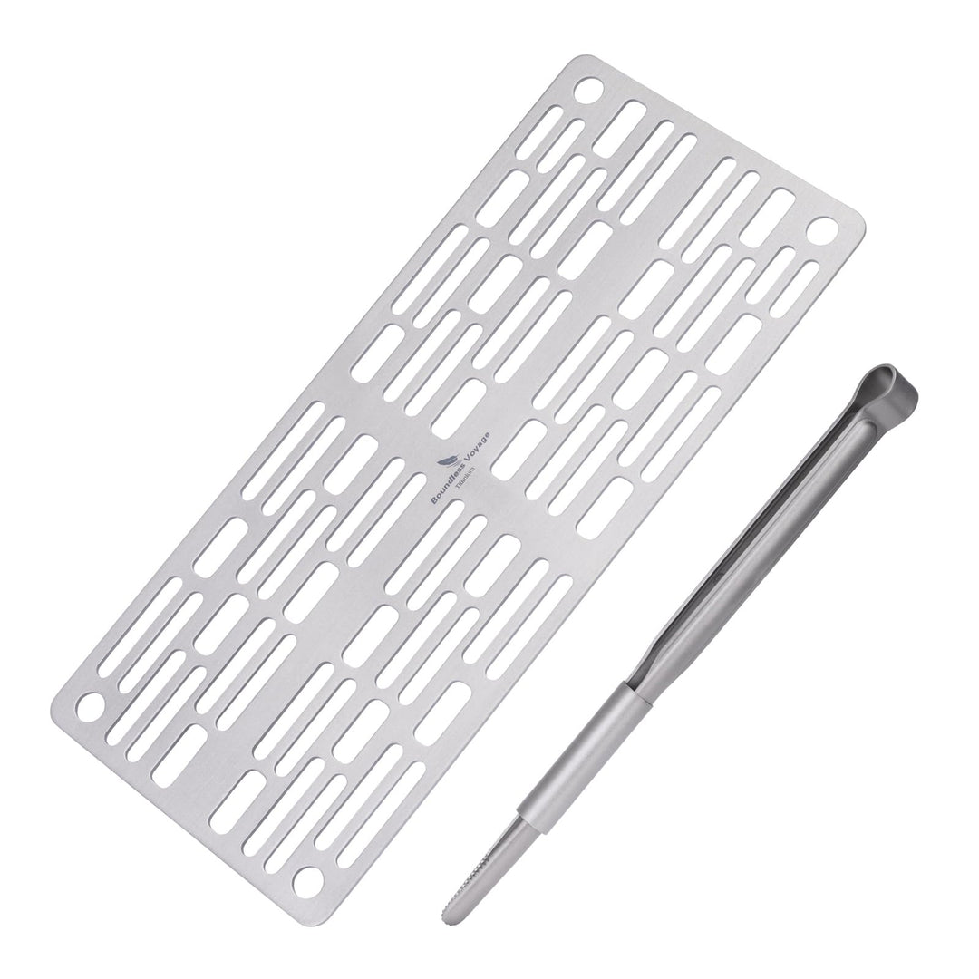 iBasingo Titan Grillrost mit BBQ Küchenzange Ultraleichtes Outdoor Grillzubehör für Camping, Wandern