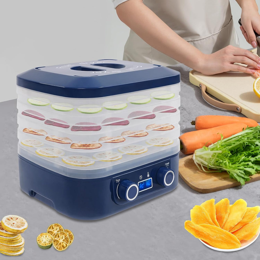 160 W Küchenminis Dörrautomat Dörrgerät mit 5 Tabletts &amp; 5x Versiegelte Frischhaltebeutel,LED-Anzeig