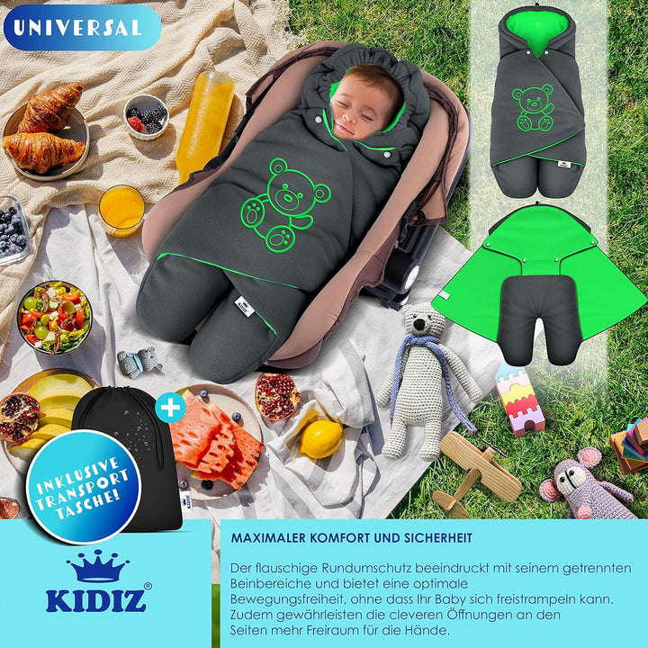 KIDIZ® Baby Einschlagdecke Babyschale Winter Herbst Babydecke mit Tasche Universal Fusssack kompatib