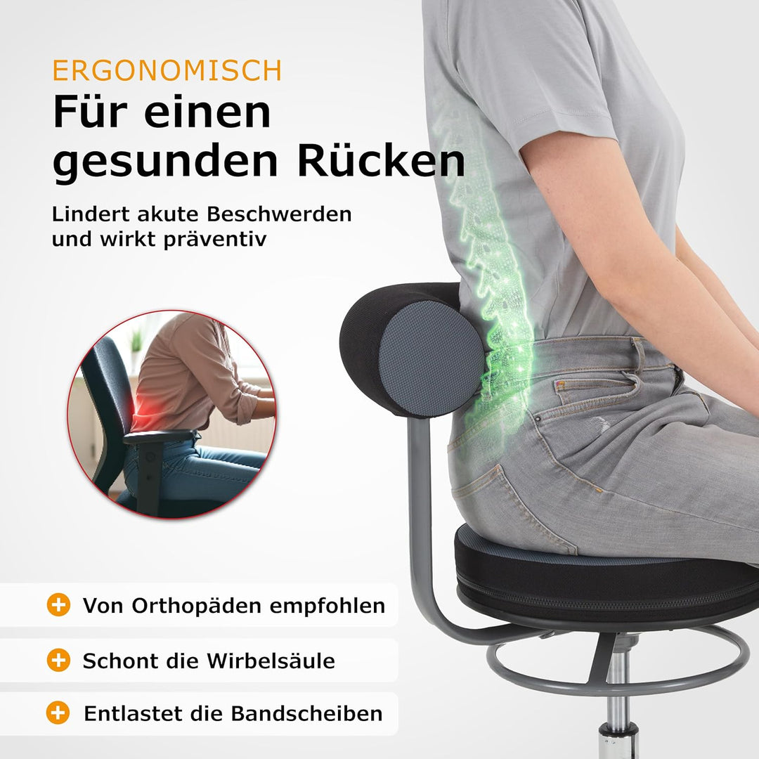 Sanus®-Gesundheitsstuhl | Rollhocker mit 360° Lehne, höhenverstellbarer Lehne, Sitzhöhe 36-43 cm, St