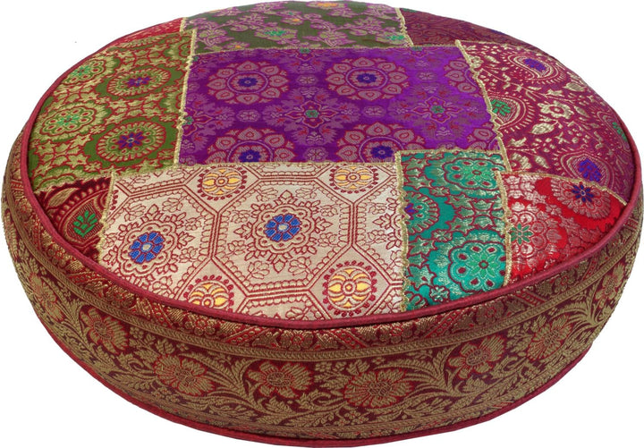 GURU SHOP Orientalisches Rundes Patchwork Kissen 40 cm, Sitzkissen, Bodenkissen mit Baumwollfüllung