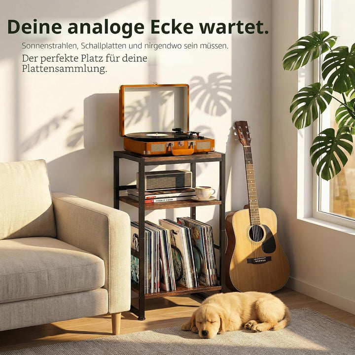 Plattenspieler-Ständer, 3 Etagen Beistelltisch,Plattenspielertisch Aufbewahrung von Schallplatten, b