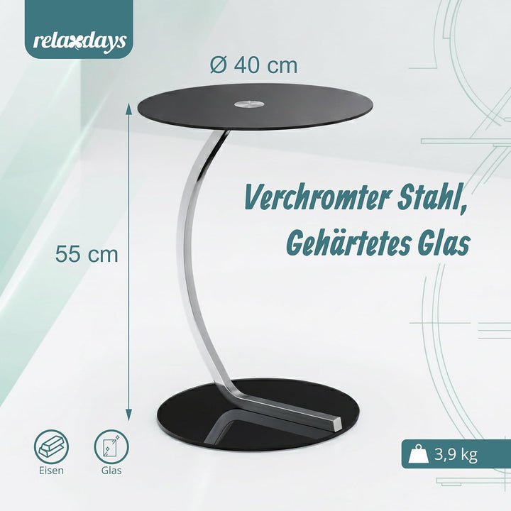 Relaxdays Beistelltisch, rund, für Wohnzimmer, modernes Design, Glas &amp; Stahl, H x D: 55 x 40 cm, Cou