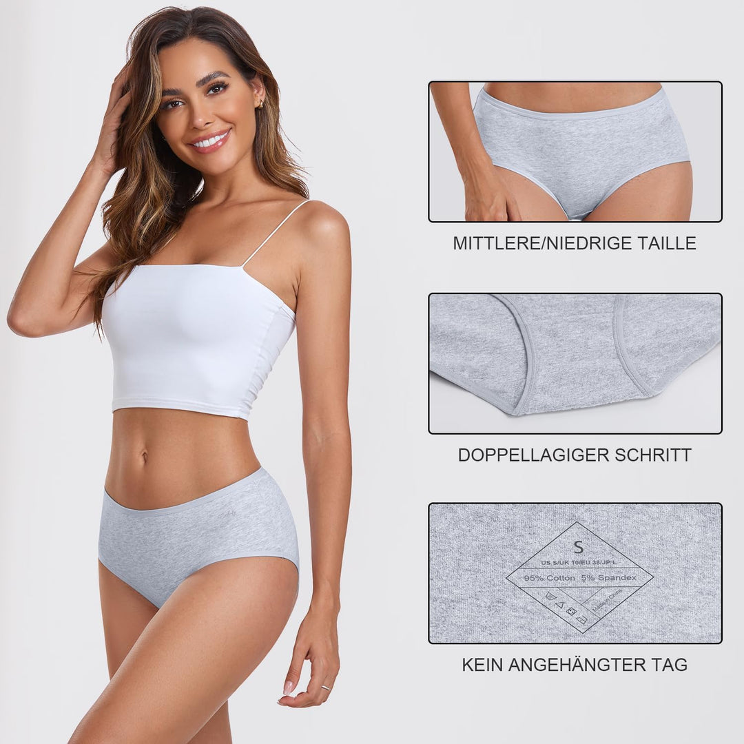 coskefy Unterhosen Damen, 6er Pack Slips Damen Baumwolle, Bequeme Frauen Unterwäsche, Atmungsaktiv P