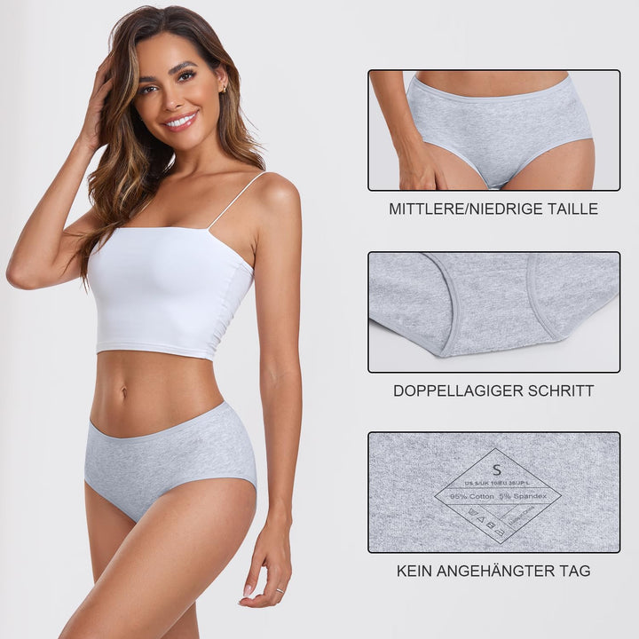 coskefy Unterhosen Damen, 6er Pack Slips Damen Baumwolle, Bequeme Frauen Unterwäsche, Atmungsaktiv P