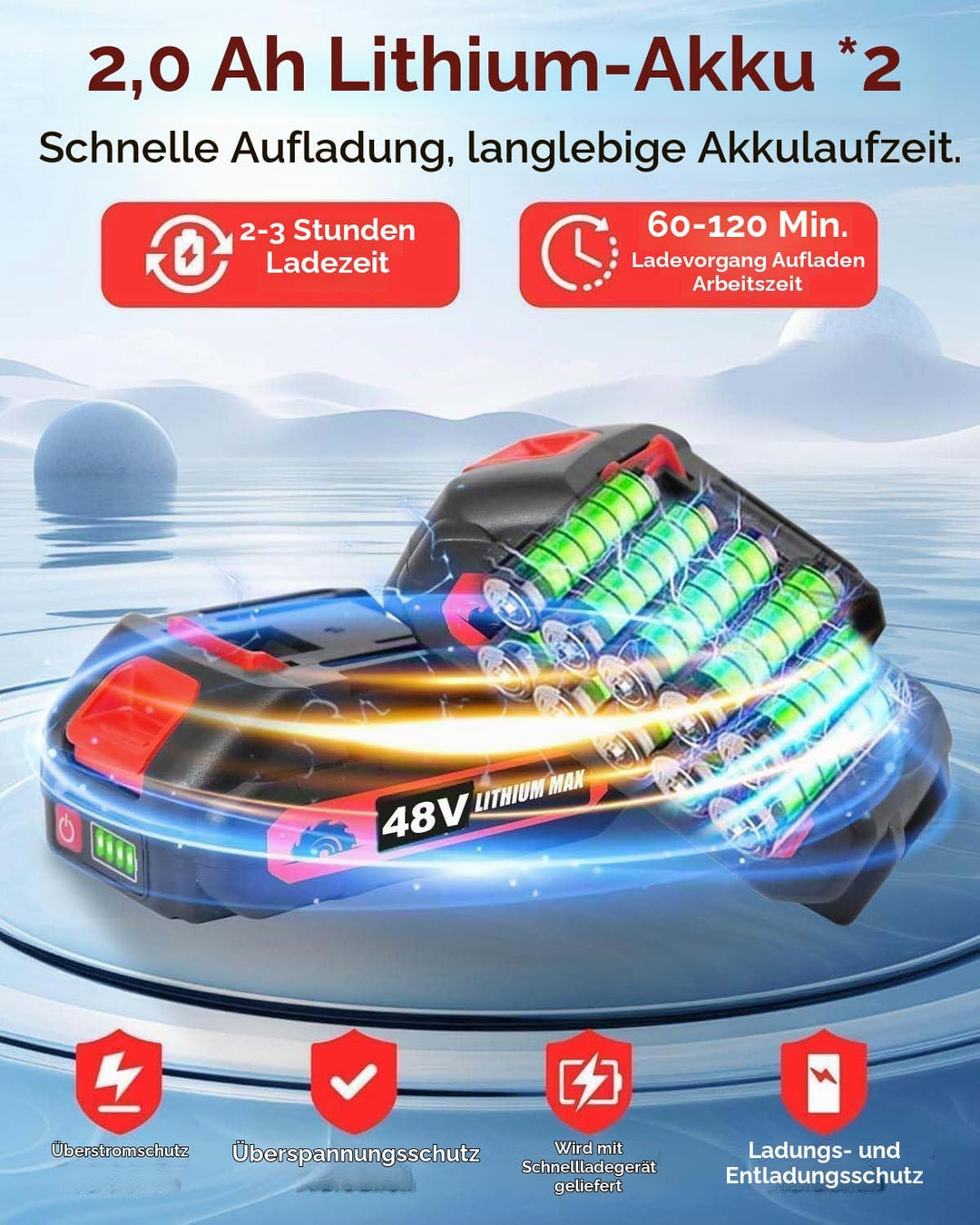 Rasentrimmer mit 2X 2000mAh Akku,48V Rasenkantenschneider mit 3 Arten von Schneidklingen,Freischneid