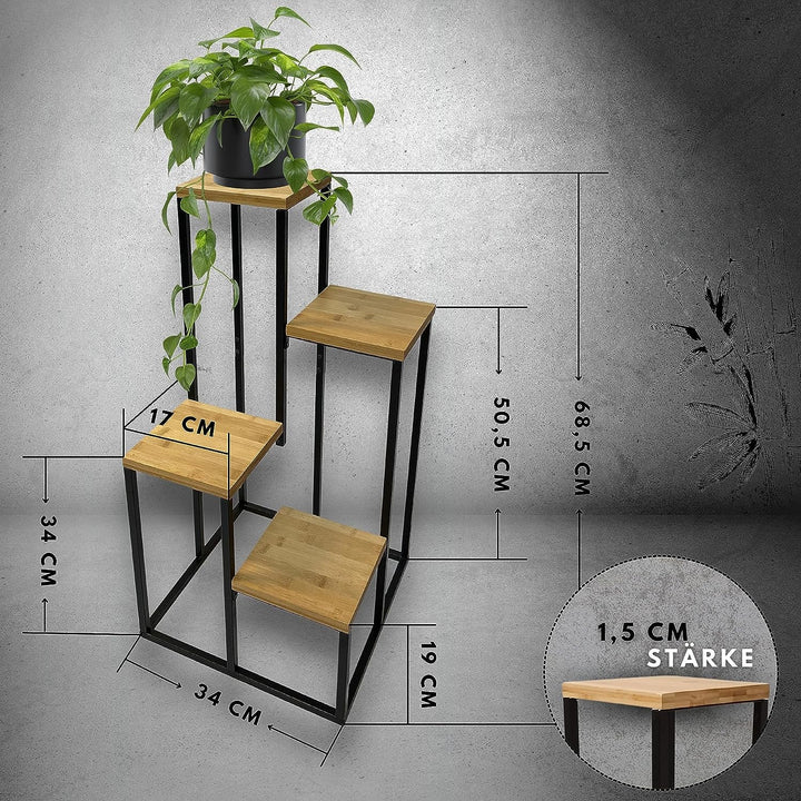 Schauer Pflanzentreppe mit 4 Ebenen natur/schwarz - aus Bambus auf Metallgestell - Blumenständer für
