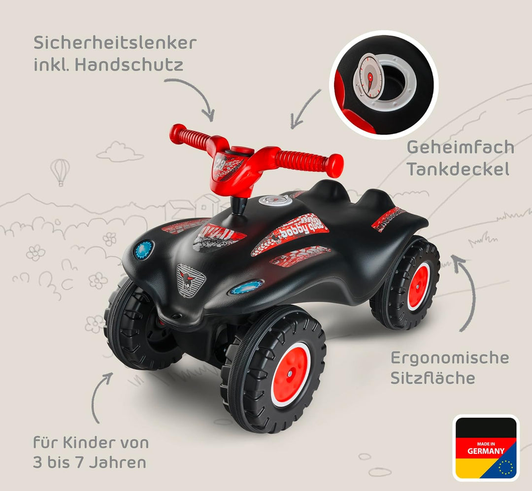 BIG Bobby Car Quad Racing (schwarz-rot) - Kinder-Rutschauto ab 3 Jahre mit Lenker, Hupe und Offroad-
