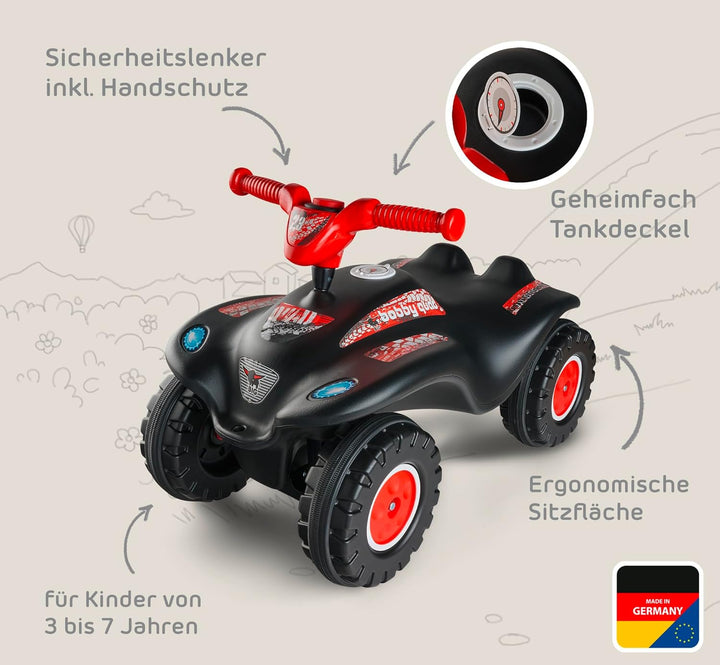 BIG Bobby Car Quad Racing (schwarz-rot) - Kinder-Rutschauto ab 3 Jahre mit Lenker, Hupe und Offroad-