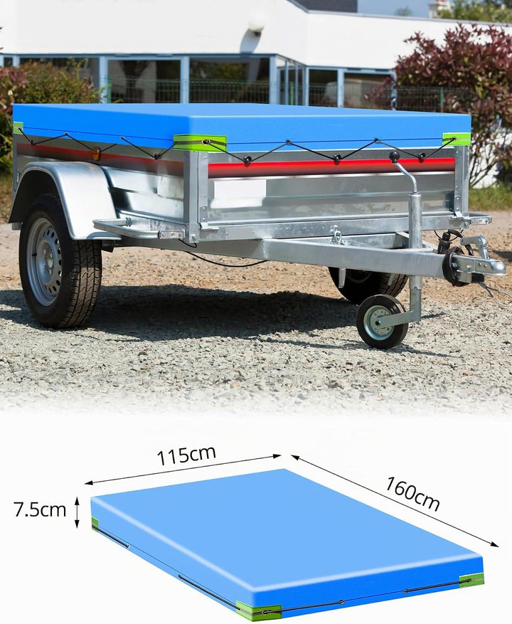 QWORK® Anhänger Flachplane mit Planenseil - 160 x 115 x 7,5 cm - Verstärktes 420D PVC Material, 160