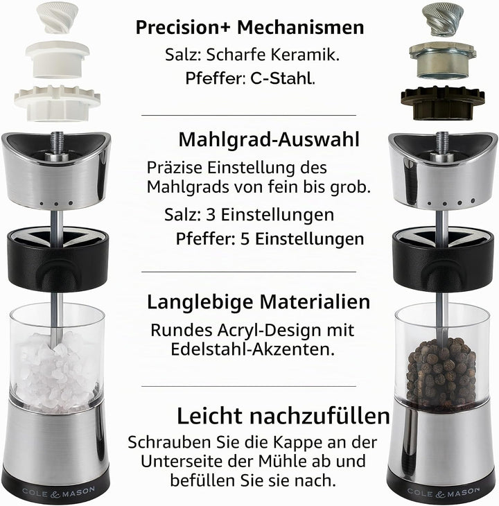 Cole & Mason H306598P Horsham Salz und Pfeffermühle, Chrom, 2er Set Manuell, Acryl, 154mm, Classic I