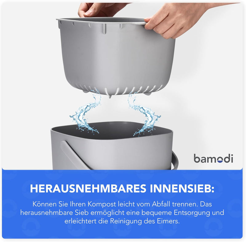 Bamodi Biomülleimer Küche Doppelte Compartment, Plastik, für Kompost oder kleine Abfälle in Küche/Ba