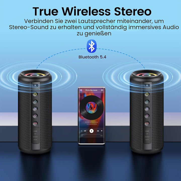 Bluetooth Lautsprecher mit Licht, Bluetooth 5.4 Musikbox,20W Dual Lautsprecher,30 Std Akku,Dualen Ba