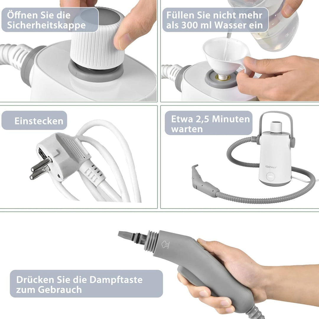 FANTASK 1000W Wasserkapazität Dampfreiniger Handgerät 300 ml, Steamshot Steam Cleaner mit Zubehörsät