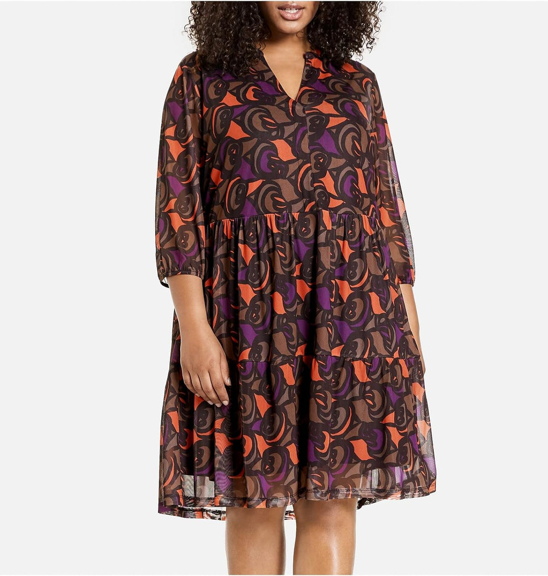 SAMOON Damen 181001-26302 Kleid, Black Gemustert, 46