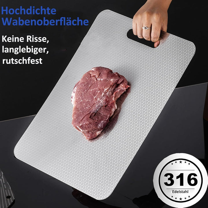 Edelstahl Schneidebrett 316, Neues Upgrade – Kratzfestigkeit, Beidseitige Schneidebrett ist BPA-frei