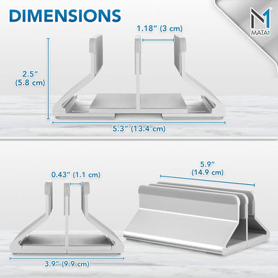 Mata1 Vertikaler Laptopständer (Aluminium Silber), verstellbar mit Sicherungsringen, Anti-Rutsch-Doc