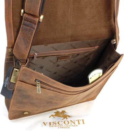 VISCONTI - Leder - Laptop-tasche - XL Umhängetasche A4 Plus im Jägerstil - HARVARD - (16054) XL Öl H