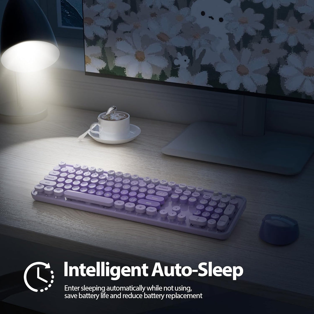 SOLIDEE kabellose Tastatur und Maus - 2.4GHz Runde Tastenkappe mit Ziffernblock, 104 ergonomische Ta