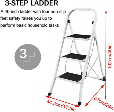 Trittleiter, 3 Stufen, Klappbare Haushaltsleiter, Alu Leiter, bis 150 kg, Sicherheitsleiter mit Anti