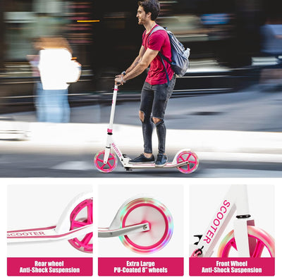 KOMFOTTEU Scooter Tretroller Klappbar, Cityroller Kickscooter mit 2 LED Rädern & Tragegurt, ‎Roller