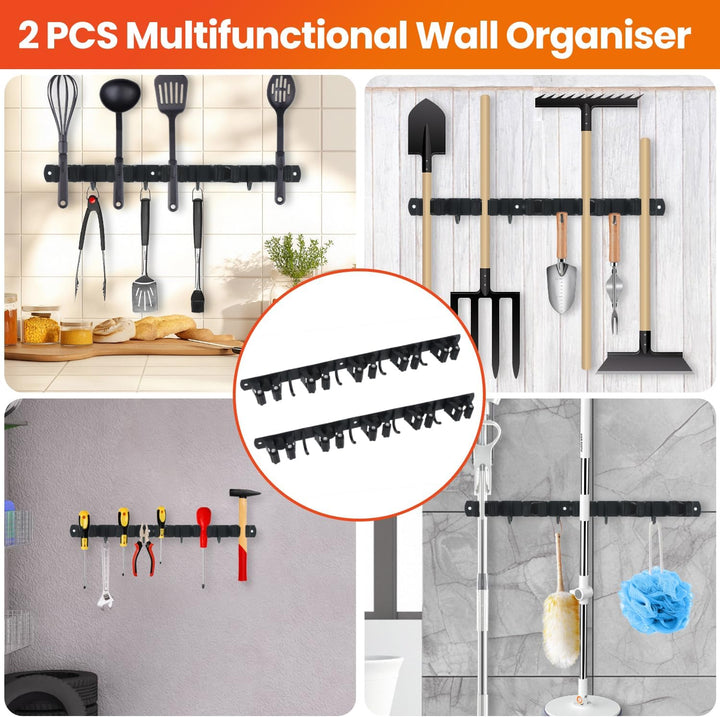 2 Stück Besenhalterung Wand, 10 Halter + 8 Haken Edelstahl Gerätehalter, Selbstklebend Gartengeräteh