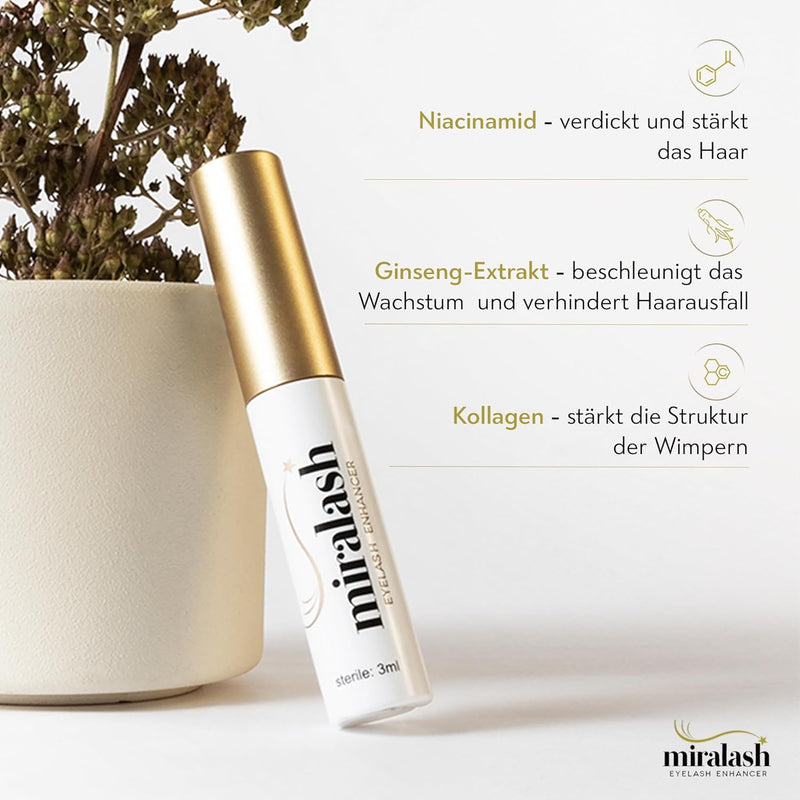 Miralash Wimpernserum | Conditioner für Wimpern 3 ml | Serum für Lange Dichte Wimpern | Wimpernwachs