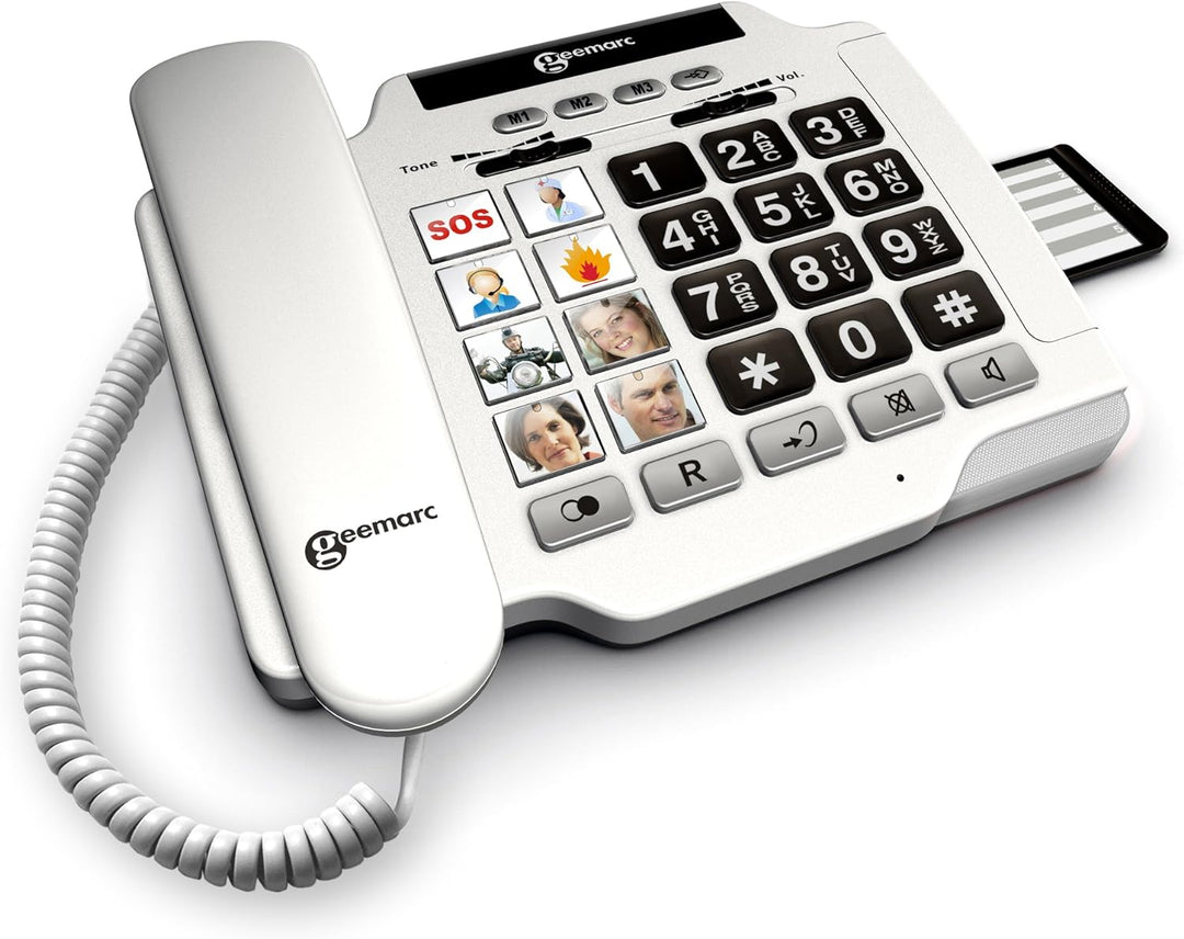 Geemarc Photophone 100 - Verstärktes schnurgebundenes Telefon mit anpassbaren Fototasten, Ton- und K