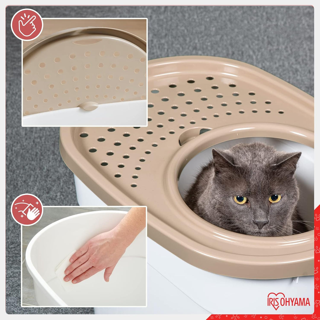 Iris Ohyama Katzenklo mit Schaufel, bis 7 kg, Weiss/Beige, mit Deckel, Katzentoilette, leicht reinig