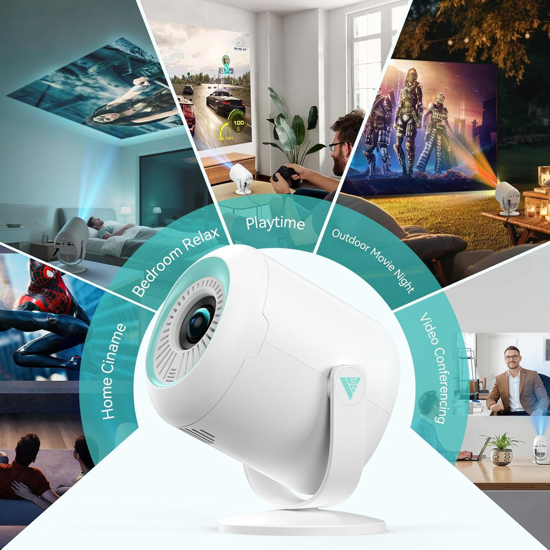 Mini Beamer, 1080P Projektor Tragbarer, 4K Mini Tragbarer Beamer mit WiFi 6 und Bluetooth 5.4, 270°D