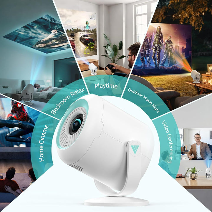 Mini Beamer, 1080P Projektor Tragbarer, 4K Mini Tragbarer Beamer mit WiFi 6 und Bluetooth 5.4, 270°D