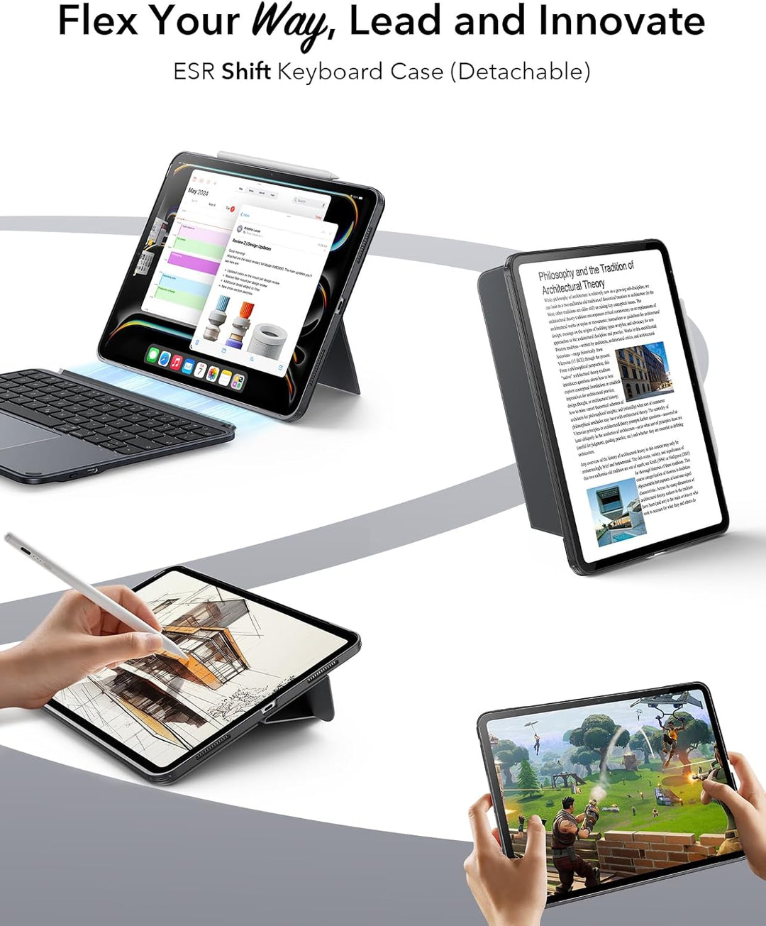 ESR Hülle mit Tastatur für iPad Air 11" (M3/M2) & 10,9" (5/4. Gen) – Magnetisch abnehmbare Keyboard,