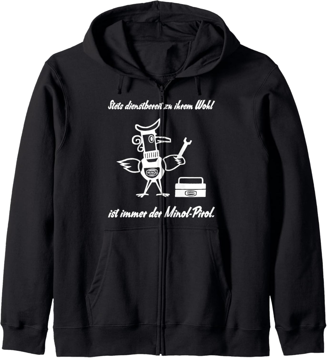 Stets dienstbereit zu Ihrem Wohl, ist immer der Minol-Pirol Kapuzenjacke