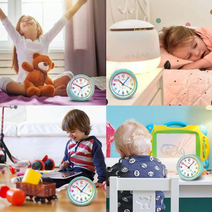 Eachui Analog Wecker Kinder ohne Ticken für Jungen und Mädchen - Lernwecker mit Nachtlicht, Snooze u