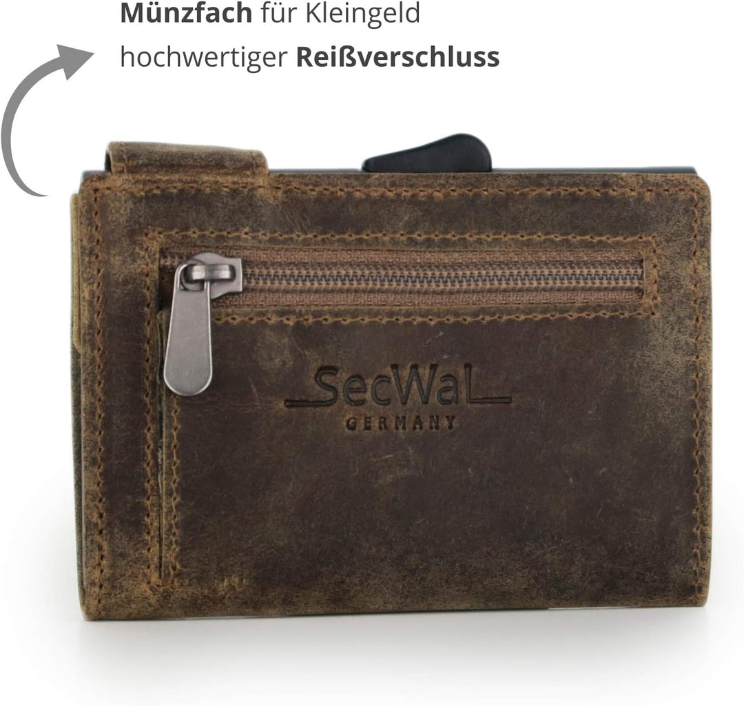 SecWal Kartenetui mit Münzfach Reissverschluss (Braun Hunter), Braun Hunter