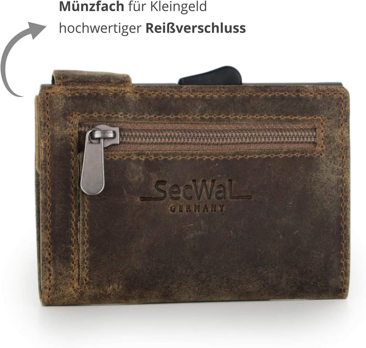 SecWal Kartenetui mit Münzfach Reissverschluss (Braun Hunter), Braun Hunter
