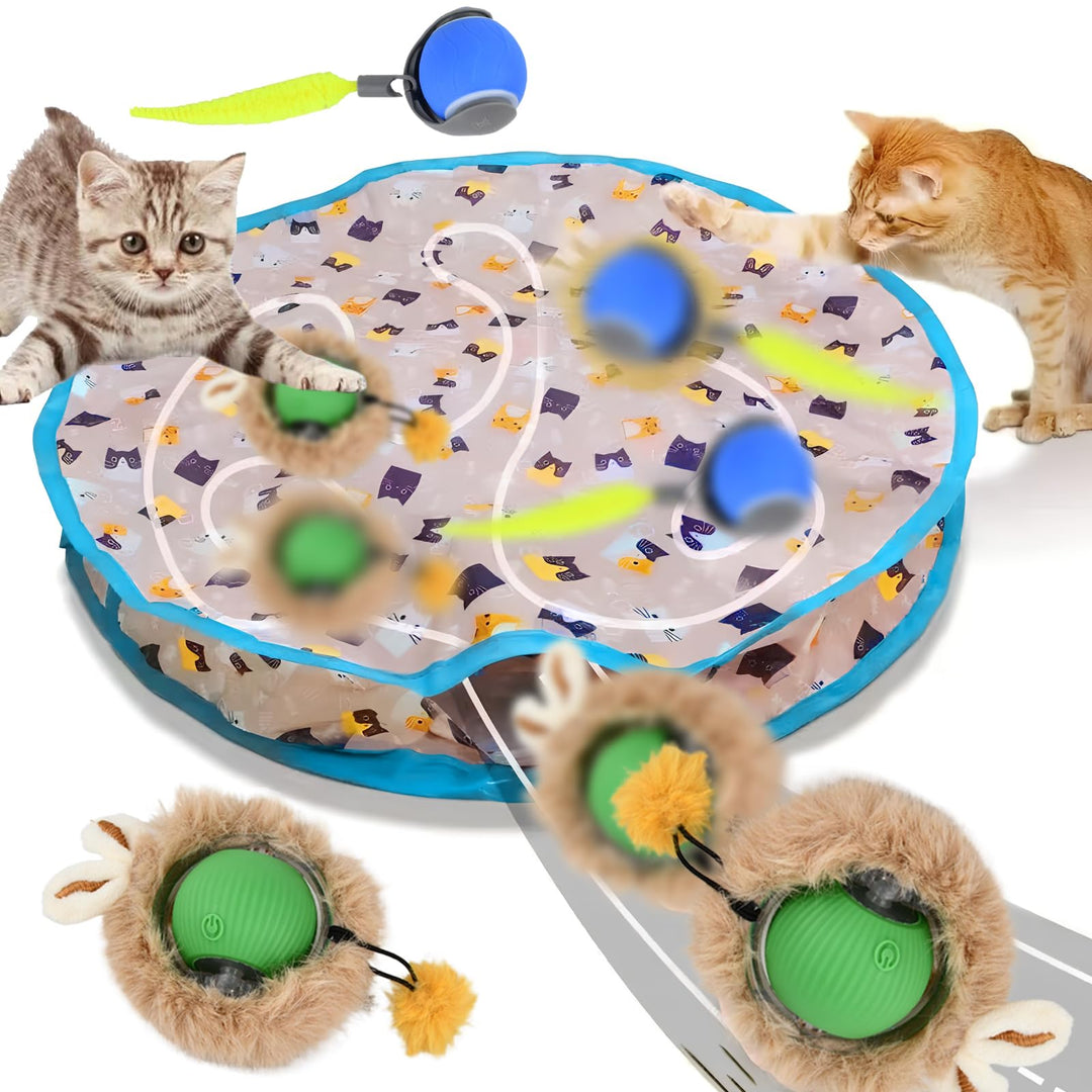 Interaktives Katzenspielzeug Matte mit 2 Elektrische Katzenspielzeug Bälle, Simuliertes Jagd katzens