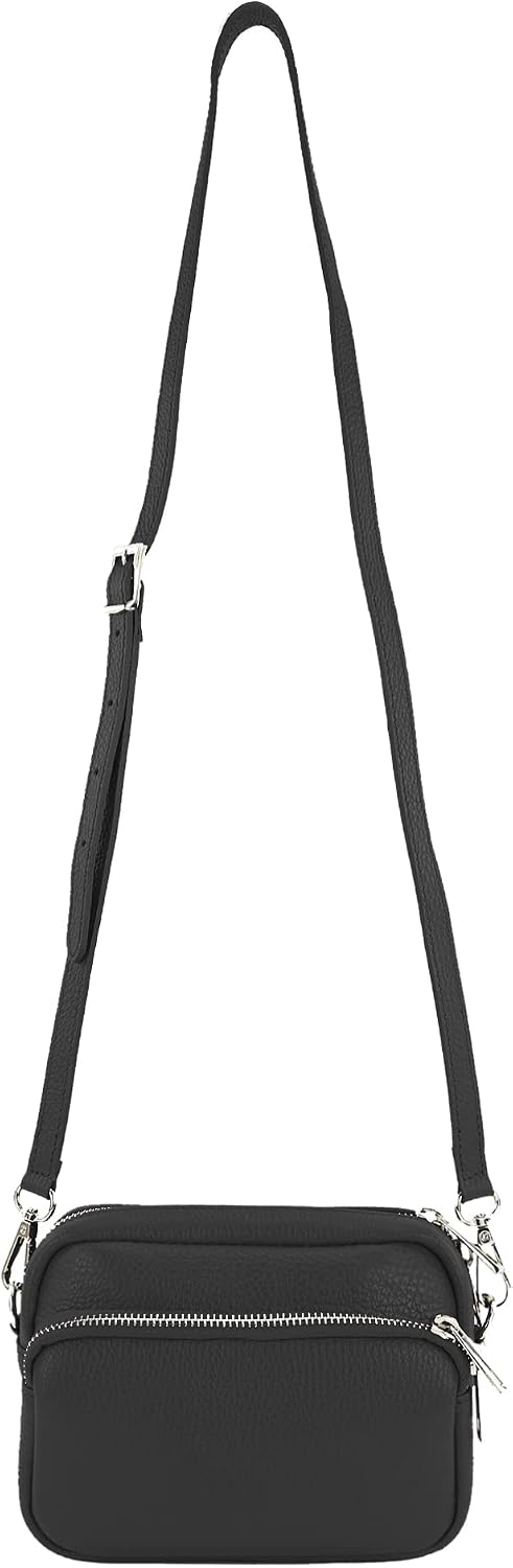 modamoda de T231 Damen Leder Umhängetasche Schultertasche Small handmade in Italy Schwarz, Schwarz