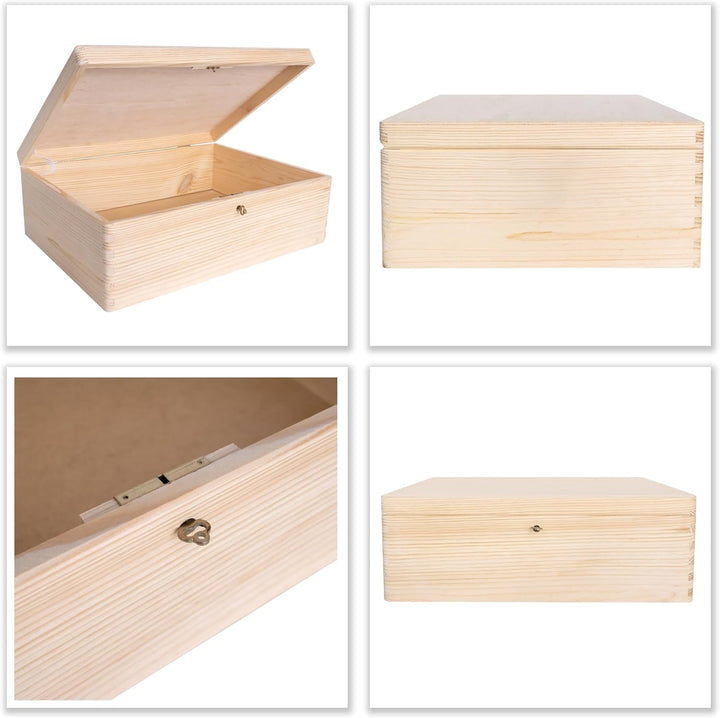 Creative Deco XL Grosse Holzkiste mit Deckel und Schlüssel | 40x30x14 cm (+/-1cm) | Erinnerungsbox B