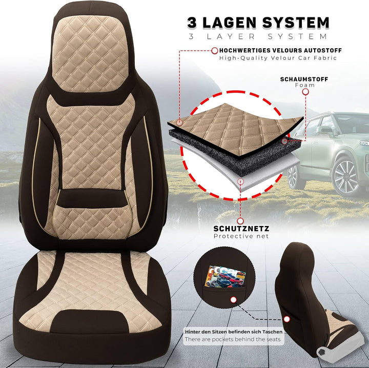 BREMER SITZBEZÜGE Mass Sitzbezüge Schonbezüge für Mercedes B-Klasse W246 T2 T2 - Braun/Beige B-Klass