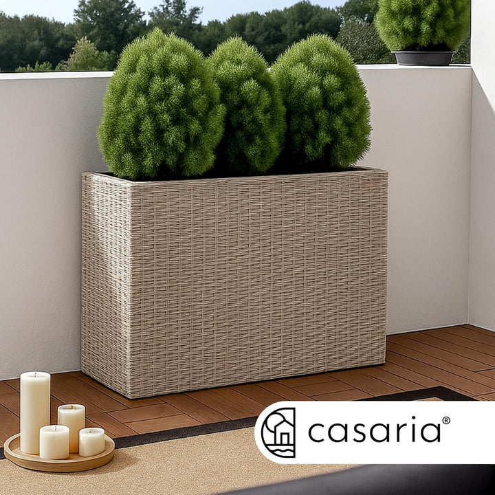 Casaria® Blumenkasten 3 Innentöpfe Polyrattan Herausnehmbar Wasserablauf Outdoor Rechteckig Pflanzka