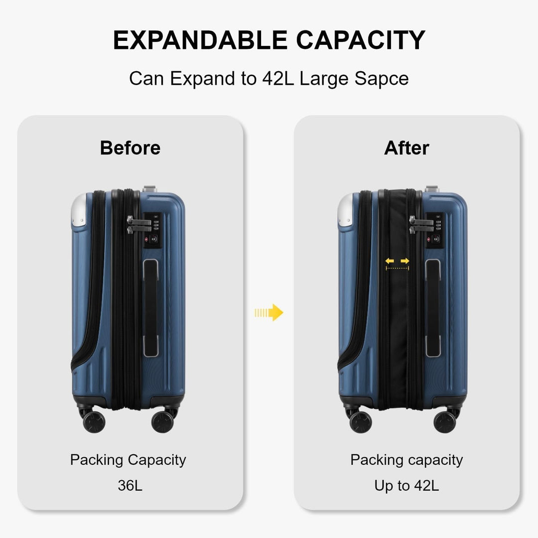 LEVEL8 Koffer Trolleys Handgepäck Hartschalenkoffer Rollkoffer Reisekoffer, TSA Blau mit Organizer-s