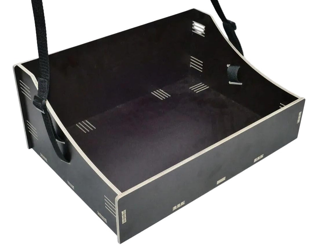 Holz Bauchladen schwarz/dunkelbraun JGA Fete Catering 42 cm x 30 cm mit schwarzem Tragegurt