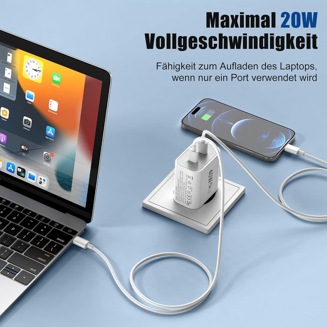 USB C Ladegerät 20W 2-Pack, 2-Port USBC Netzteil Stecker Adapter für iPhone 17/16/16e/16 Plus/16 Pro