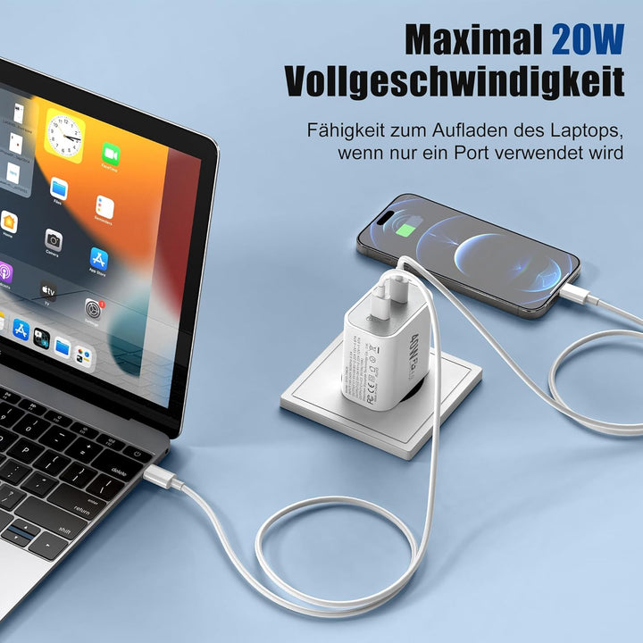 USB C Ladegerät 20W 2-Pack, 2-Port USBC Netzteil Stecker Adapter für iPhone 17/16/16e/16 Plus/16 Pro