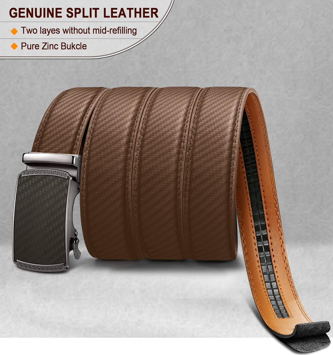 BULLIANT Gürtel Herren, Gürtel Ratsche Ledergürtel Automatikschliesse für Herren Anzug Business Klei