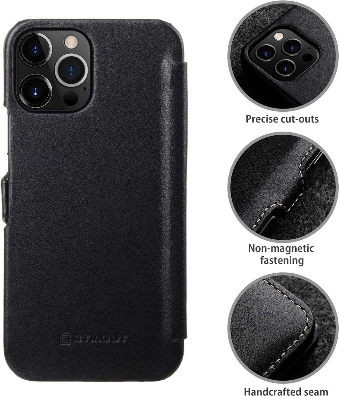 STILGUT Book Case kompatibel mit iPhone 12 Pro Max (6.7“) Hülle aus Leder mit Clip-Verschluss, Klapp