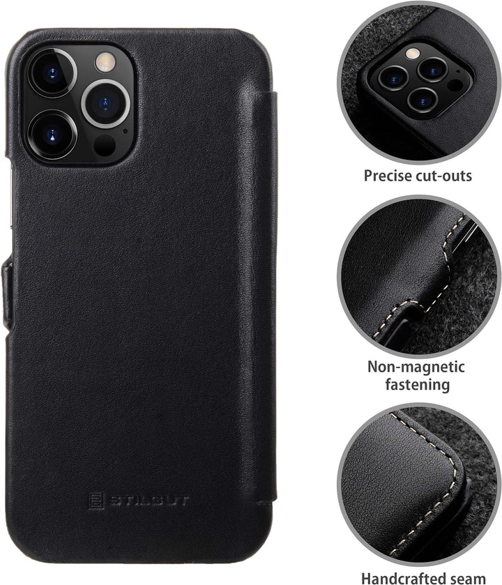 STILGUT Book Case kompatibel mit iPhone 12 Pro Max (6.7“) Hülle aus Leder mit Clip-Verschluss, Klapp