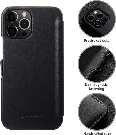 STILGUT Book Case kompatibel mit iPhone 12 Pro Max (6.7“) Hülle aus Leder mit Clip-Verschluss, Klapp